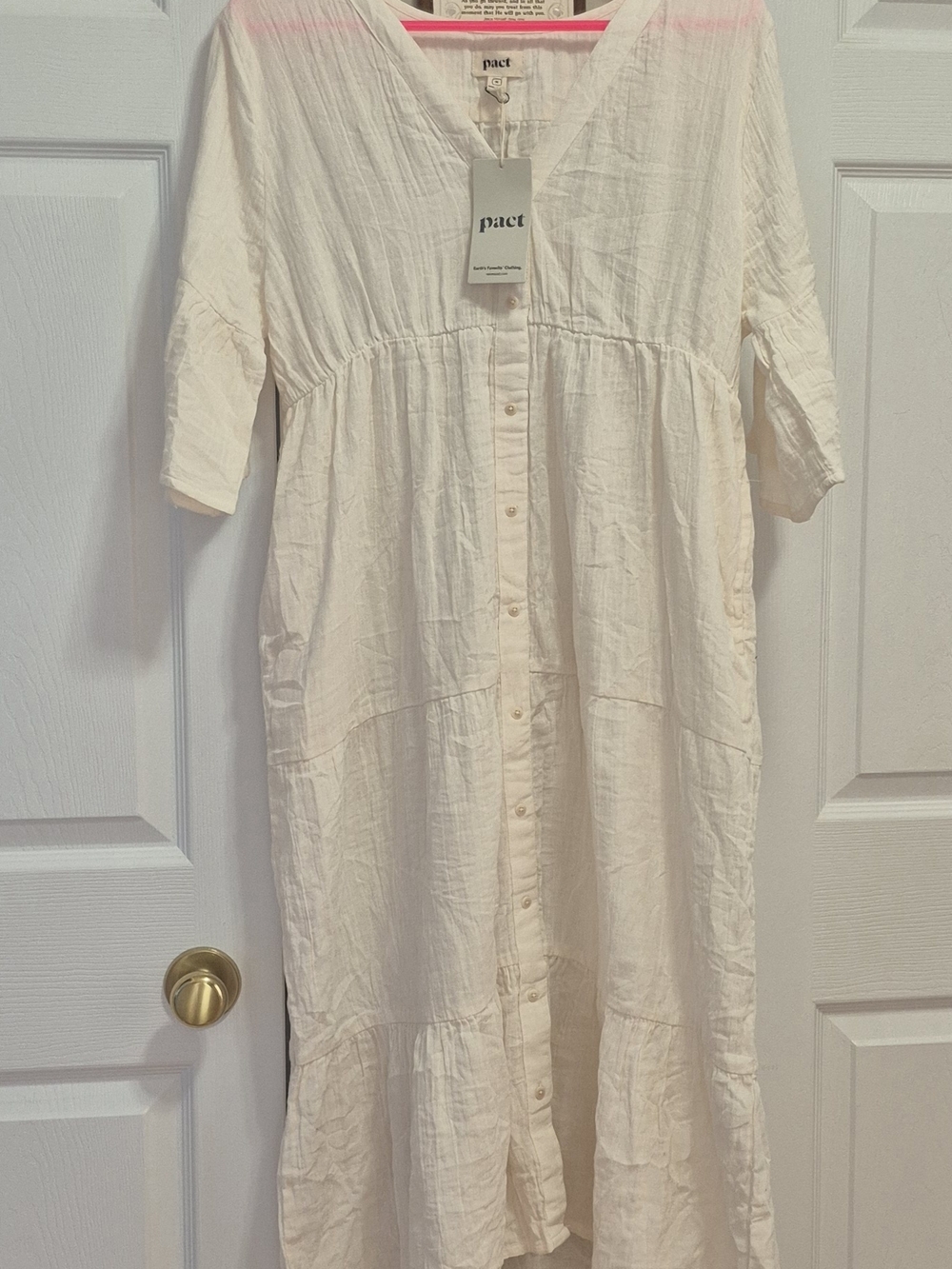 PACT  Ivory Button-Front Maxi Dress Organic Cotton